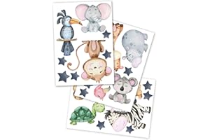YABADUU Adesivo da parete animali ad acquerello sticker da muro per camera dei bambini con nome desiderato decorazione per ragazzi ragazze Y037 (Non personalizzato, 03 Animali grandiosi)