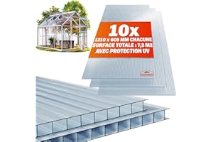 GARDEBRUK® 10x Plaques de Polycarbonate Creux 6mm 121x60,5cm découpe 7,3m² résistant aux UV plaques à Double paroi Serre de Jardin Plaque alvéolaire