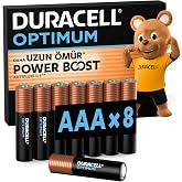 DURACELL OPTIMUM AAA Alkalin İnce Kalem Pil (8&rsquo;li Paket) &ndash; 1,5V | POWER BOOST AKTİFLERİ İLE DAHA UZUN &Ouml;M&Uuml;R Modern Cihazların 