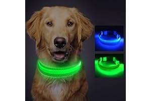 Idota Collier LED pour chien - Rechargeable par USB - 42-62 cm - Réglable - Avec 3 modes d'éclairage - Étanche - Pour chiens de taille moyenne et grande - Bleu