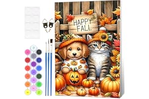 Fumupe Hallo Fall Malen Nach Zahlen Erwachsene mit Rahmen, Katze Hund Malen Nach Zahlen Halloween, Diy Set Erwachsene mit Pinseln und Acrylfarben Handgemalt Ölgemälde Leinwand für Home Décor, 20x30cm