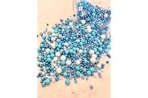 CAKE N BAKE Metallic/Shimmer Balls Edible Cupcake Cake Topper Sprinkles (90G Tub) (Sea Breeze)