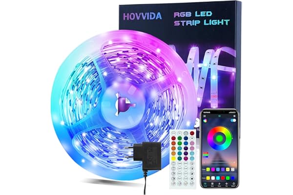 HOVVIDA Tira LED 10M, 30 LED/Metro, 1x10M, 24V RGB Luces LED, 300 LED, APP y Mando a distancia, Modo de Música, LED para Habitación, Sala, Cocina, Fiesta