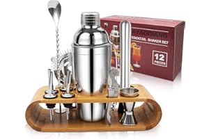 AYAOQIANG Cocktail Set, Edelstahl Cocktail Shaker Bar Set, 12 Stück Cocktailmixer Set mit Holzständer, Messbecher und Bar Löffel, 750ml Shaker Cocktail Set für Zuhause oder die Bar