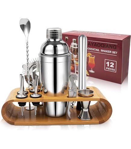 17-teiliges Cocktail-Set Aus Edelstahl – Mit Shaker, Sieb, Rezeptbuch & Holzständer, 750 Ml