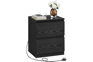 VASAGLE KAILYN Collection - Nightstand with Charging Station, Bedside Table with Drawers, Side End Table, 2 AC Outlets, 2 USB Ports, for Living Room, Bedroom, Study, Ebony Black LET621B01
