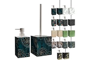 Sanilo Badezimmer Set, Seifenspender und WC Bürste mit Motiv, große Auswahl, Klobürste ohne Bohren, schöne Designs (Dahlien)