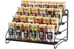 Gucass Porta Spezie per Cucina, Portaspezie in Metallo Salvaspazio A 4 Livelli, Portaspezie da Appoggio Regolabile Supporto Porta, Spezie Organizer per Cucina Bancone Armadio, Nero