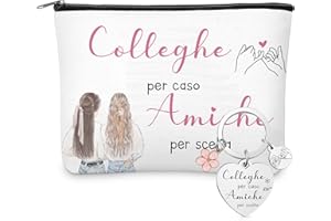 Ylinge Set Regalo per Collega e Amica Borsa Cosmetica e Portachiavi con Scritta Colleghe per Caso Amiche per Scelta Trousse per Trucchi in Tela Pochette per Collega Donna Regalo di Compleanno