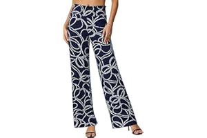 EXCHIC Femmes Décontracté Jambe Droite Boho Yoga Pantalon Élastique Taille Haute Pantalon avec Poches
