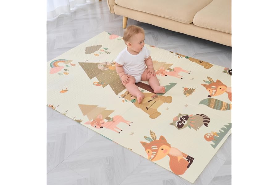 Alfombra Bebe Acolchada Plegable 120x180x1cm- Gimnasio Bebe - Manta De Juegos - Manta Actividades Impermeable Reversible - Ta