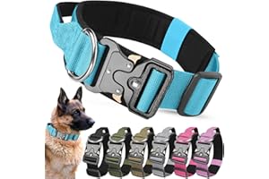 AKOFIC Collier Tactique Chien avec Poignée de Commande, Colliers pour Chiens Large Réglable en Nylon Rembourré pour Chiens de Taille Moyenne Grand Entraînement. (Bleu, M)