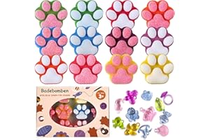 LEOCE Pfoten-Badebombe für Kinder mit Überraschung im Inneren, 12pcs bunte handgefertigte natürliche Badekugel mit Kristallspielzeug, Sprudel-Badebomben-Set für Mädchen und Jungen zu Weihnachten, Geburtstag