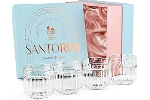 GLASSIQUE CADEAU Santorini Lowball - Vasos de cóctel para Negroni, Caipirinha, bebidas de bar de verano | Colección moderna de cristalería | Juego de 4 | Vasos cortos de borosilicato ligero de 10