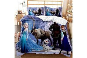 LKFFHAVD Disney Frozen Ropa de cama Anna y Elsa Olaf Kristoff, funda nórdica de microfibra con estampado digital 3D, con funda de almohada, ropa de cama infantil (135 x 200 cm, 13)