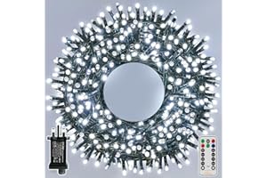 Ollny Christmas Tree Lights Outdoor, 20m 200 LED Fairy Lights Mains Powered, Cool White Waterproof String Light with Plug/Remote/Modes/Timer, Bright Lighting Outside Indoor Garden Xmas Decorations