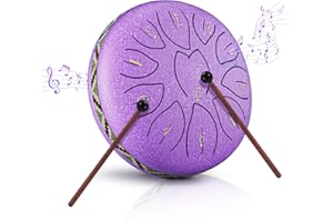 SUNOWL Steel Tongue Drum, 6 Pollici 11 Note D Key Handpan Strumento Musicale Impostata, Portatile Tamburo del Handpan in Acciaio, Strumento a Percussione per Meditazione, Yoga, Guarigione del Suono, Viola