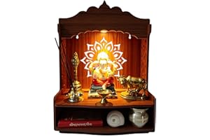 DIVOKAH Bellissimo Pooja Mandir in legno per casa/tempio per casa e ufficio/Puja Mandir/Puja Stand/Pooja Mandapam con faretto LED (spessore compensato 8 mm) (WDN LED OMFLV)