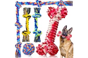 SHARLOVY Giocattoli da masticare per cani aggressivi, giocattoli per cani XL per cani di taglia grande, 5 giocattoli per cani indistruttibili per masticatori aggressivi, giocattoli in corda per cani in cotone.