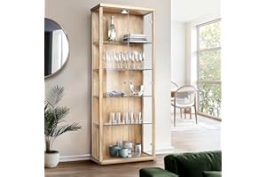 K-Möbel Vitrina Salon Cristal 2 Puertas (176x67x33cm) - Fabricado en Alemania - Vitrina expositora para Colecciones Haya con 4 estantes de Vidrio Ajustables y LED- Armario bajo Puertas correderas