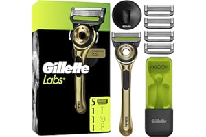GilletteLabs With Exfoliating Bar, Razor For Men Champion Gold Edition, 1 Handle - 5 Blades, Includes Travel Case for Convenient Storage On The Go and Wall Hanger for Easy Storage in the Bathroom