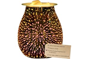 Electric Wax Melt Burners - 3D Fireworks Glass Design - Plug in Electric Wax Burner for Soy Wax Cubes and Essential Oil Fragrance Aroma for Home, Office, Bedroom, Living Room - by Luminous East