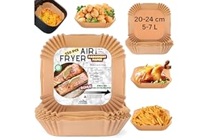 URBANSLEEK 120 Piezas de Papel para Freidora de Aire – Antiadherente, Descartable y Resistente a la Grasa con 6 Recetas Saludables Incluidas. Perfecto para Philips, Cosori, Cecotec y Moulinex y otras. (20cm)