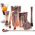 SKY FISH Cocktail Shaker Set, Etching Boston Cocktail Making Set, 7-piece Luxury Bartender Kit in Gift Box, Copper Plated Barware Kits, Handwash (Rose gold)