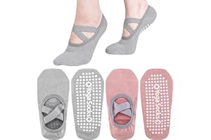 FANTESI Yoga Socks - 2 Pairs Pilates Socks Non-Slip Grip Yoga socks with Straps Ideal for Pilates, Fitness, Barre, Ballet, Barefoot Workout, Dance