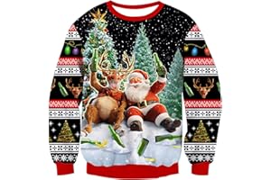 Fanient Homme Pull Moche Noël Pull Impression 3D Sweat De Noël Jumper Pull Tops À Manches Longues t-Shirt pour Femmes Hommes
