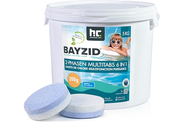 Höfer Chemie Galets de Chlore 1 x 5 kg pour Piscine à Dissolution Lente (200g) - Chlore Multifonction 6 en 1 pour Une Désinfection Régulière et Efficace