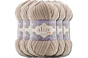 Hobby YARN Alize Velluto 5x 100g Türkische Strickwolle super Bulky Wolle zum Häkeln Uni Farbe Babywolle Flauschgarn Filzwolle Kuschelwolle (Beige | 530)