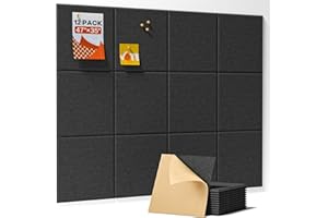 Soundsbay Large Cork Board, 120x90cm Felt Wall Tiles Self-Adhesive, 12 Pack Bulletin Board, Pin Board for Walls Office Home Classroom Decor
