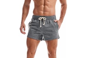Amy Coulee Men's Athletic Running Shorts with Pockets - 3 Inch Gym Bodybuilding Casual Cotton Workout Shorts