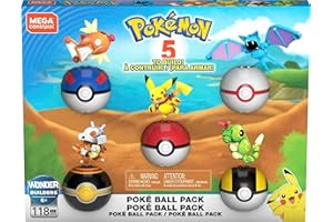 MEGA Pokémon - Poké Ball Serie Esclusiva, confezione da cinque personaggi con diverse Poké Ball tutti da costruire, Pikachu, Magikarp, Zubat, Caterpie, Cubone, giocattolo per bambini, 6+ anni, GHP85