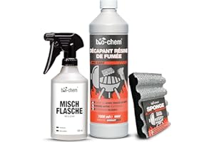 BIO-CHEM CLEANTEC Bio-Chem - Décapant résine de fumée 1L + Flacon mélangeur 0,5L et éponge - nettoyant degraissant 2 en 1 Vaporisateur nettoyant résine de Grill et Barbecue - Entretien grilles de barbecues