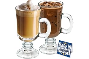 VOLARIUM CRYSTALIA Bicchieri Vetro per Irish Coffee Set 2, 230ml,%100Senza Piombo, Bicchieri Irish Coffee Tazze Da Latte Tazze Da Coffee In Vetro Con Manico Tazze In Vetro Per Cappuccino Bicchieri Latte
