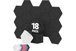 TONOR Lot de 18 Panneau Acoustique Mural Autocollante, 30 x 26 x 1cm Panneau Acoustique à Haute Densité, Mousse Acoustique Hexagonal Isolant Phonique pour Studio, Bureau, Chambre, Salon, Noir