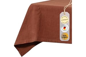 ‎CHAMBRY MADE IN GERMANY chambry Tischdecke 100% Leinen Stonewashed – Handarbeit Made in Germany – Größe und Farbe wählbar – hochwertige und nachhaltige Tischwäsche aus Naturmaterial - Terra Cotta 110cm x 135cm