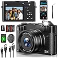 5K Digital Camera, WiFi Cameras for Photography and Video, Autofocus Vlogging Camera for YouTube, 10X Optical Digital Zoom, 64MP Digital Travel Camera with 64GB Card, 2
