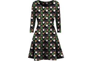 STAR FASHION Womens Christmas Party Dress Snowman Swing Dress Novelty Printed Skater Xmas Dress Secret Santa Gift US Size 4-22