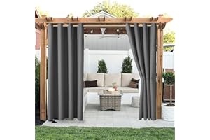 Liveinu Rideaux Imperméable d'extérieur, Rideau Résistant à la Décoloration Rideau Occultants avec Oeillet pour Porche Avant, Pergola, Cabanon, Gazebo 1 Pièce 120x150cm Gris