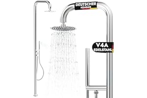LAWA Living and Lifestyle Douche extérieure de Jardin V4A en Acier Inoxydable Douche de Jardin Chaude et Froide avec douchette à Main Sauna Raccordement d'eau Chaude et Froide Douche de