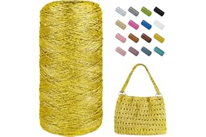 Uiopa Hilo Crochet 1mm x 480m Hilo Metálico para Tejer a Crochet, Hilos Brillante para Ganchillo Bolso, Cestas, Decoración, Manualidades (Oro)