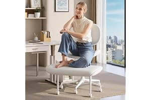 Pinmoco Upgraded Cross Legged Office Chair with Wheels, ADHD Chair for Adults, Wider Height Adjustable Backrest and Seat, Meditation Chair, Ergonomic & Yoga Office Chair, PU Leather, Beige, White