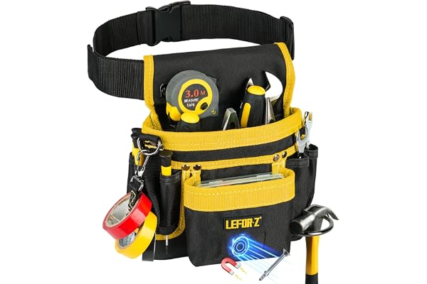 Ceinture Porte-Outils Magnétique avec 14 Poches - Amovible et Réglable pour Électricien, Charpentier, Construction - Noir-Jaune
