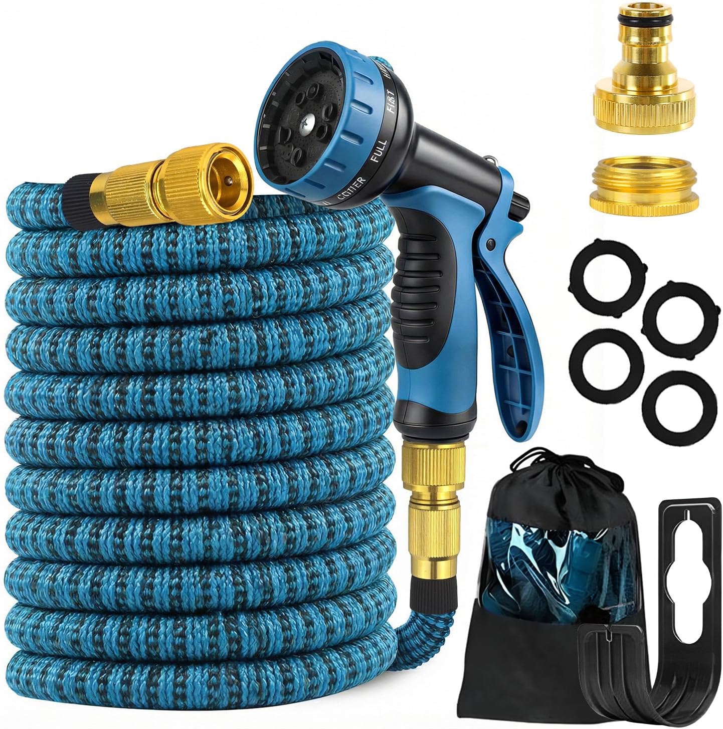 Evviee 100FT Expandable Garden Hose Pipe, Flexible Hose Pipe with 10-Pattern Spray Nozzle, Heavy Duty Water Hose with 3/4", 1/2" Fittings, Latex Core, Durable 3750D, Kink-Free