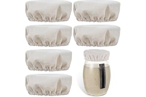 XTHROTSENK 6 Stück Sauerteig Starterglas Stoffabdeckungen Leinentuch Proofing Tuch Elastische Wiederverwendbare Baumwollstoff Stoffabdeckung Stoffbezug für Teigzubereitung und zum Backen von Sauerteigbrot(10cm)