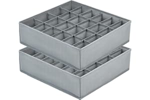 Tinyuet 2 Paquetes Cajas para Guardar Calcetines, Organizador de Cajones Lavable de 24 Celdas, Caja de Almacenaje Plegable, para Guardar Calcetines, Corbatas, Cinturones, Gris