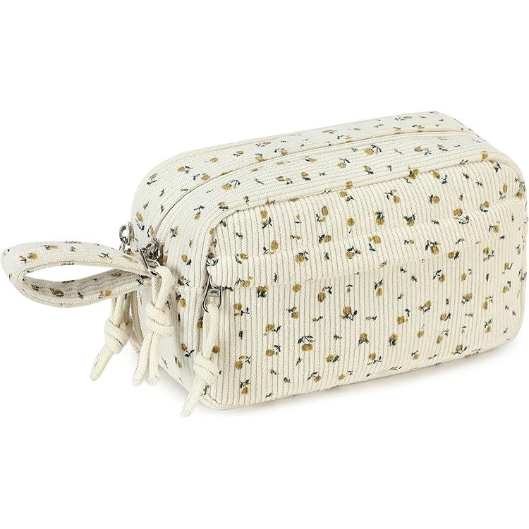 CHENGCKJ Pennenetui van corduroy, pennenetui, etui met 3 vakken, schooletui, pennenetui, esthetische etui, grote capaciteit voor school, kantoor (donkerblauw